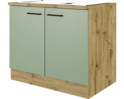 Spülenunterschrank Flex Well Cara Grün/Artisan Eiche matt 100x85x60 cm