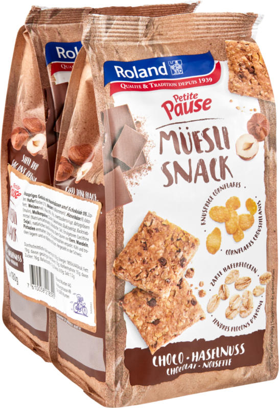 Roland Petite Pause Müesli-Snack Choco-Haselnuss, 2 x 180 g