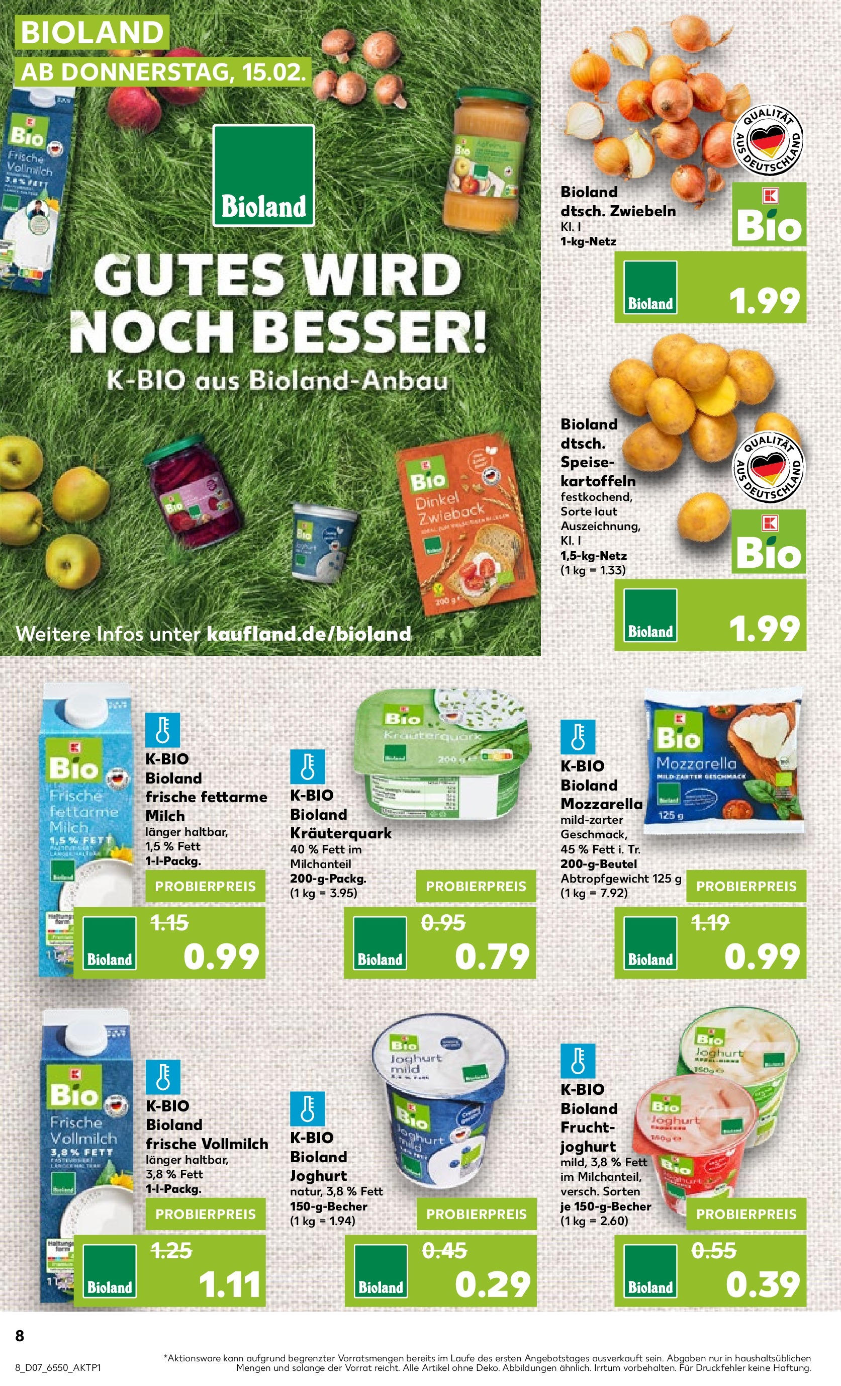 Kaufland - Schleswig-Holstein (ab 15.02.2024) » Angebote Online zum Blättern | Seite: 8 | Produkte: Kartoffeln, Zwiebeln, Milch, Joghurt
