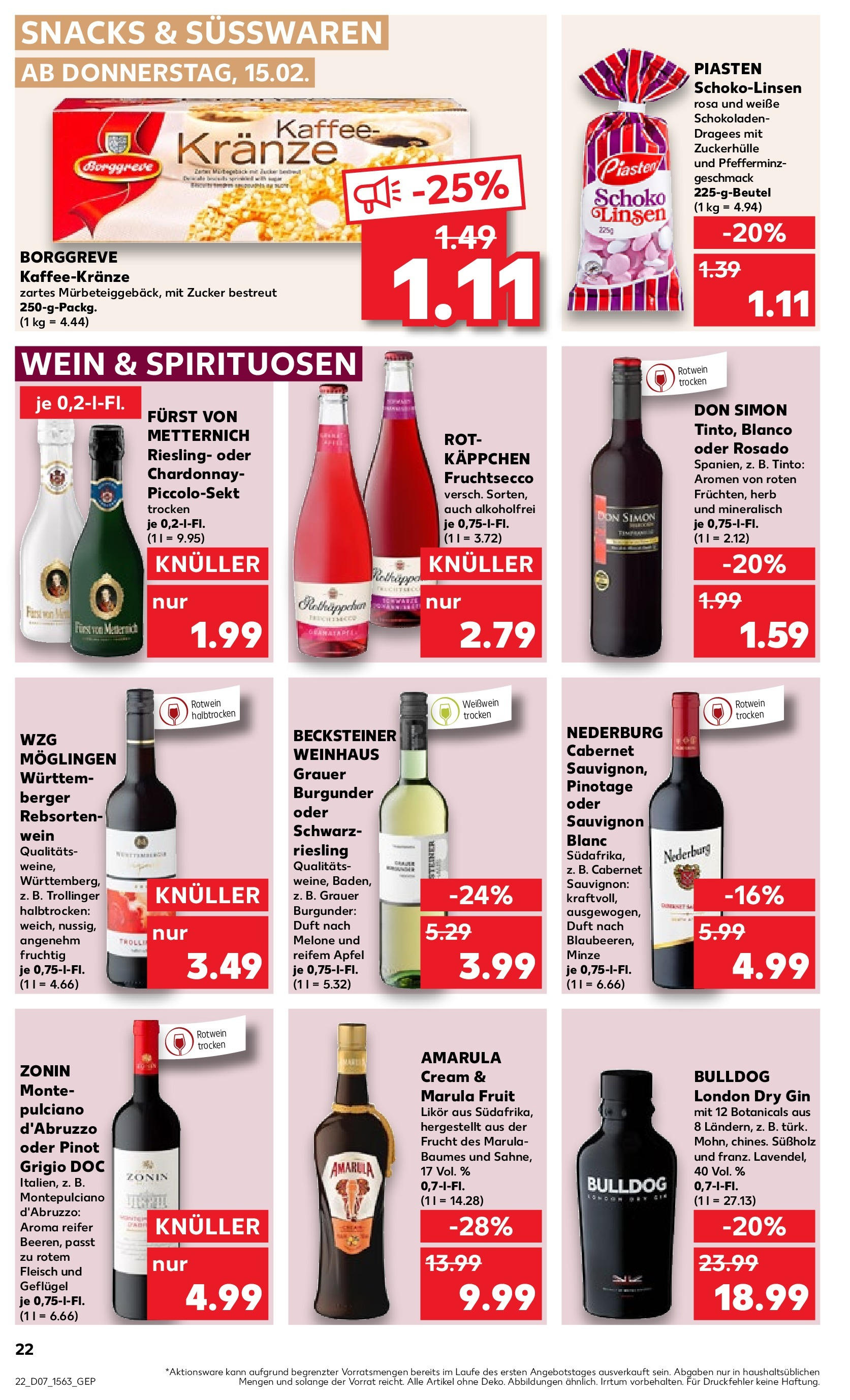 Kaufland - Schleswig-Holstein (ab 15.02.2024) » Angebote Online zum Blättern | Seite: 22 | Produkte: Melone, Gin, Weißwein, Rotwein trocken