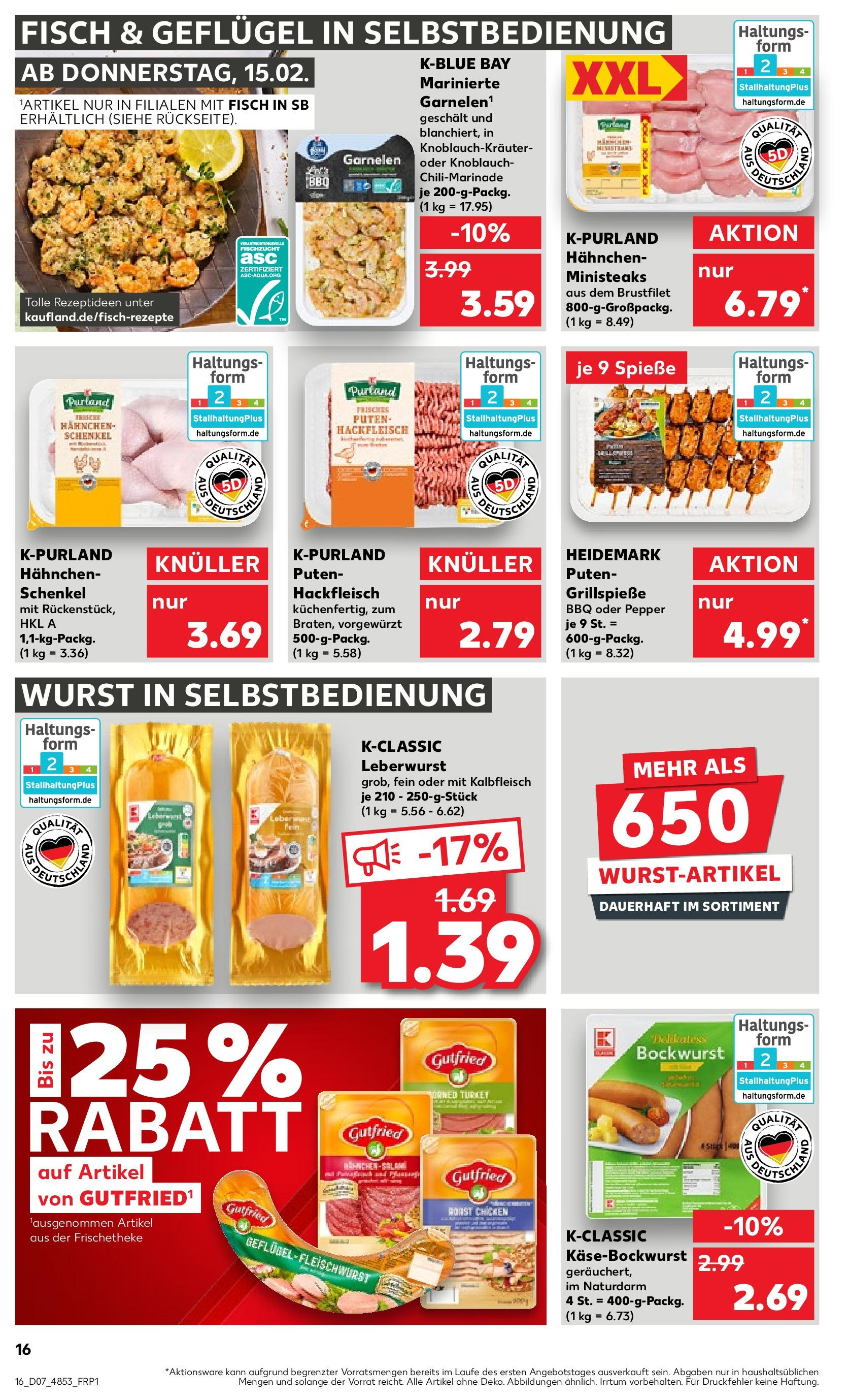 Kaufland - Bayern (ab 15.02.2024) » Angebote Online zum Blättern | Seite: 16 | Produkte: Fisch, Wurst, Spieße, Garnelen