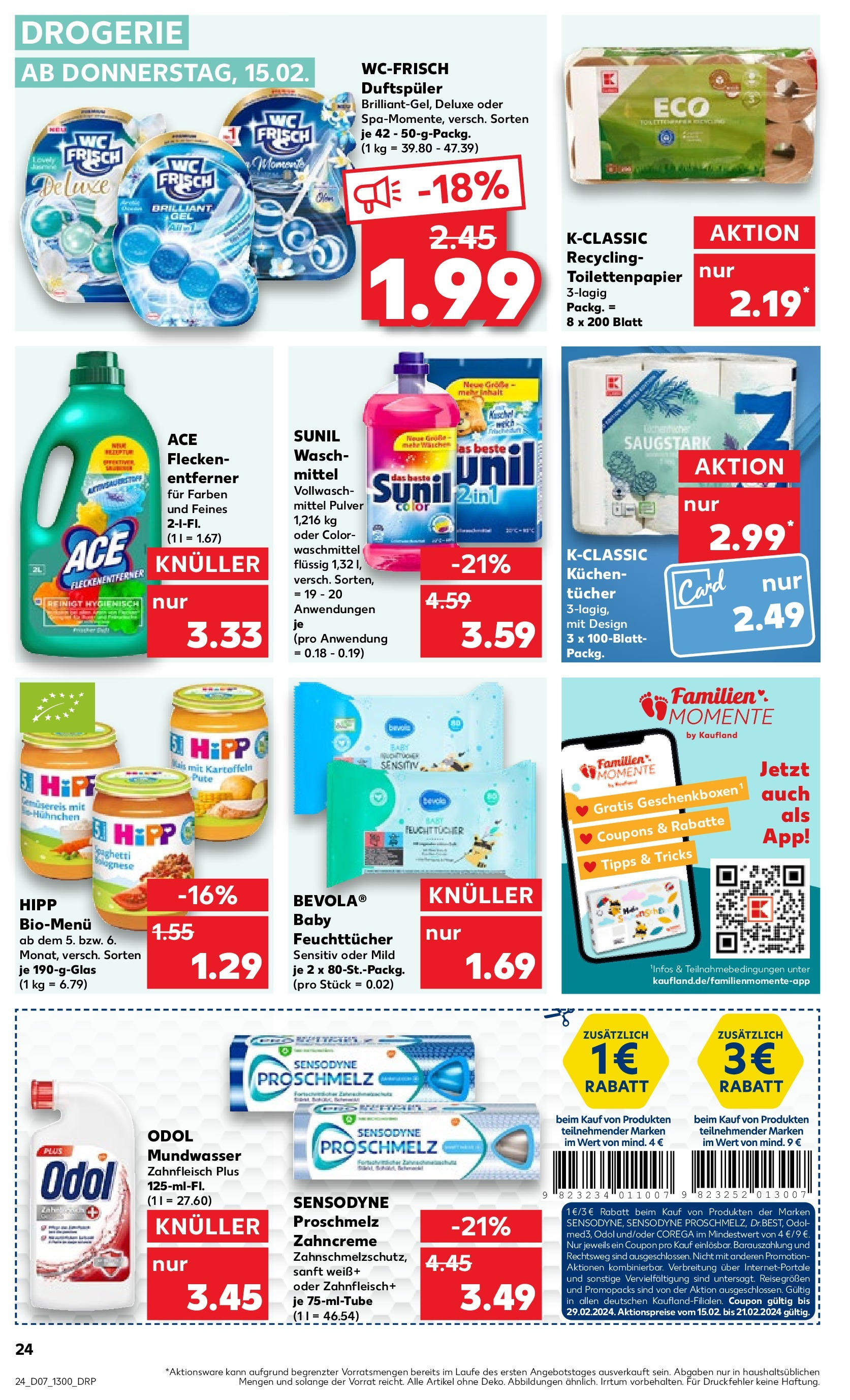 Kaufland - Nordrhein - Westfalen  (ab 15.02.2024) » Angebote Online zum Blättern | Seite: 24 | Produkte: Mundwasser, Fleckenentferner, Waschmittel, Toilettenpapier