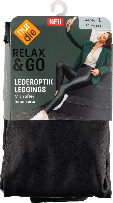 nur die Relax & Go Lederoptik Leggins Damen schwarz, Gr. 44/46