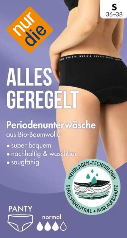 nur die Alles Geregelt Periodenunterwäsche Panty schwarz, Gr. S 36-38