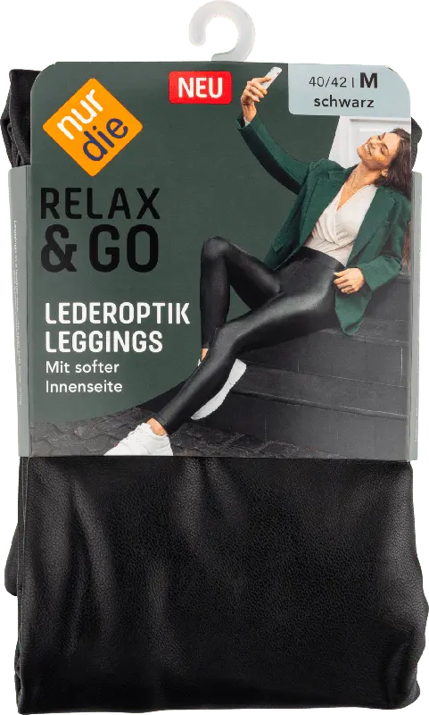 nur die Relax & Go Lederoptik Leggins Damen schwarz, Gr. 40/42