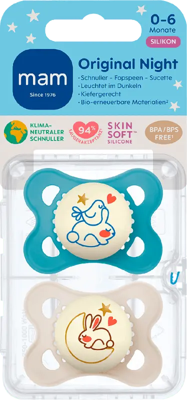 MAM Original Pure Night Schnuller 0-6 Monate blau/grau
