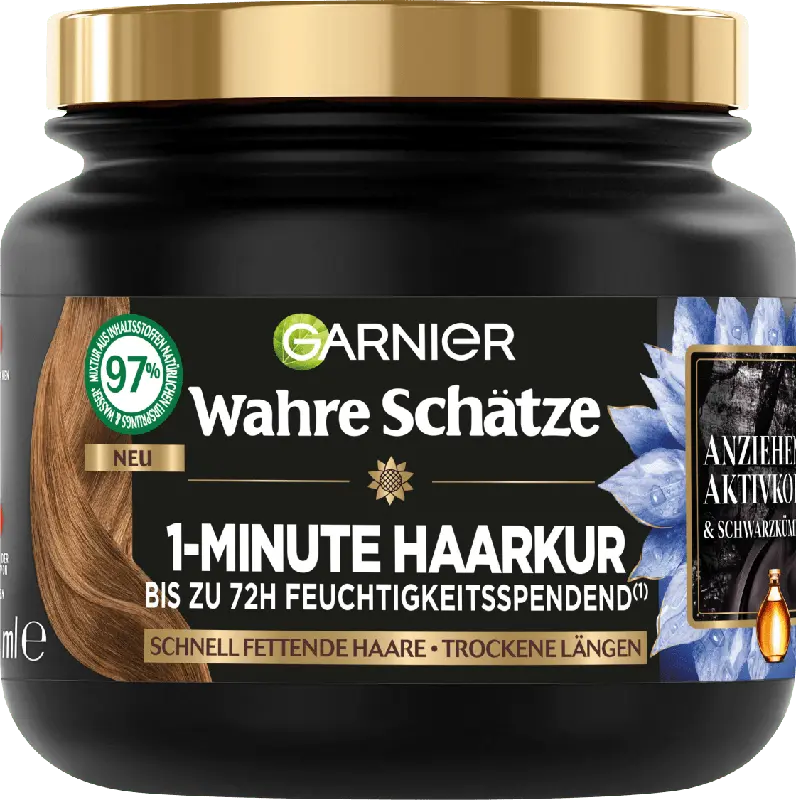 Wahre Schätze Haarkur 1-Minute Anziehende Aktivkohle & Schwarzkümmelöl