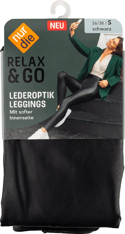 nur die Relax & Go Lederoptik Leggins Damen schwarz, Gr. 36/38