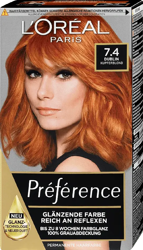 L'ORÉAL PARIS PRÉFÉRENCE Permanente Haarfarbe - Nr. 7.4 Dublin Kupferblond