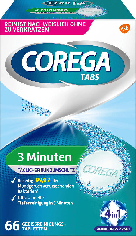 COREGA Tabs Rapid 3 Minuten Gebissreinigungs-Tabletten