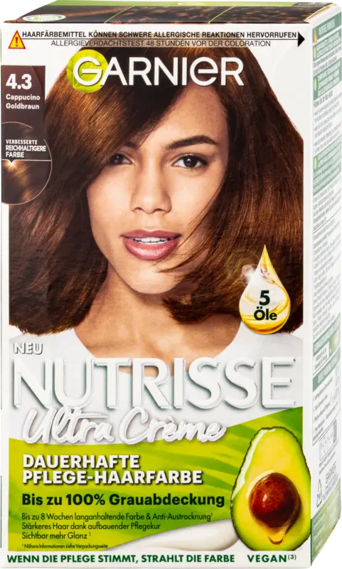 GARNIER Nutrisse Creme dauerhafte Pflege-Haarfarbe - Nr. 43 Cappuccino Goldbraun