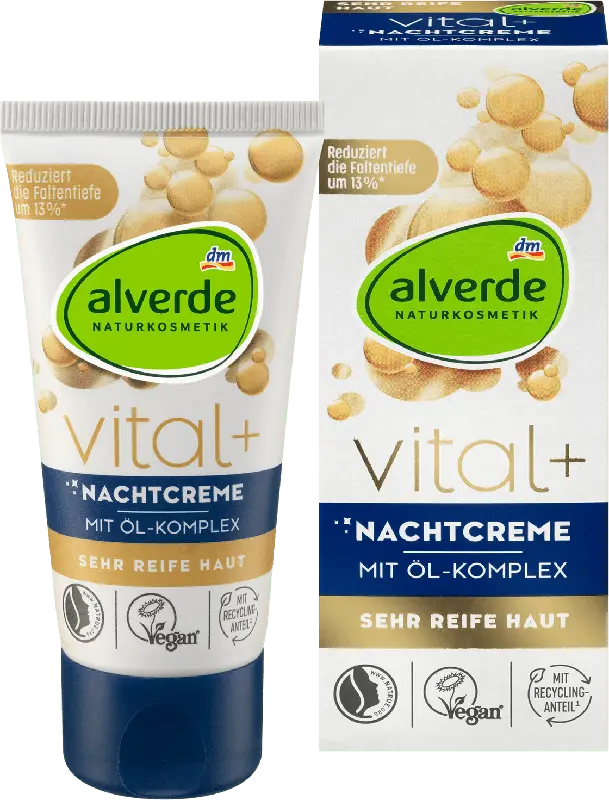 alverde NATURKOSMETIK Vital+ Nachtcreme mit 15% Öl-Komplex und Hyaluronsäure