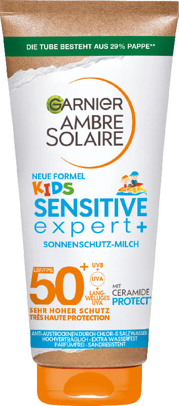 Garnier Ambre Solaire Ambre Kids Sensitive+ Sonnenschutz-Milch, LSF 50+
