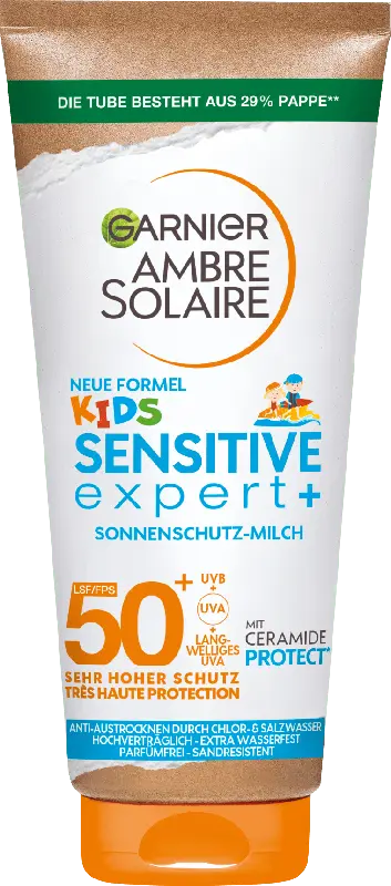 Garnier Ambre Solaire Ambre Kids Sensitive+ Sonnenschutz-Milch, LSF 50+