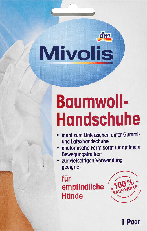 Mivolis Baumwollhandschuhe für empfindliche Hände (1 Paar)