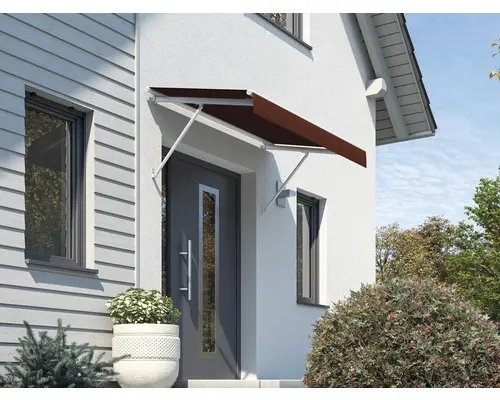 Vordach SCALA Gestell RAL 9010 reinweiß 325x115 cm Stoff Dessin 8206