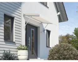 Vordach SCALA Gestell RAL 9010 reinweiß 400x105 cm Stoff Dessin 7133