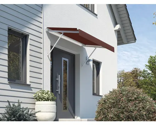 Vordach SCALA Gestell RAL 9010 reinweiß 400x125 cm Stoff Dessin 3914