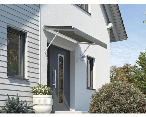 Vordach SCALA Gestell RAL 9010 reinweiß 350x125 cm Stoff Dessin U104