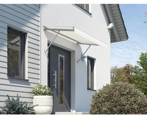 Vordach SCALA Gestell RAL 7035 lichtgrau 300x105 cm Stoff Dessin 0001