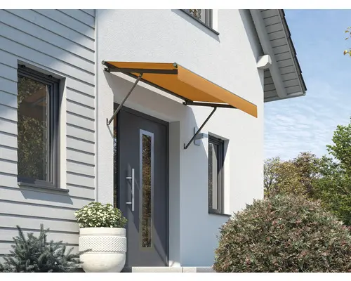 Vordach SCALA Gestell RAL 8022 schwarzbraun 325x125 cm Stoff Dessin U767