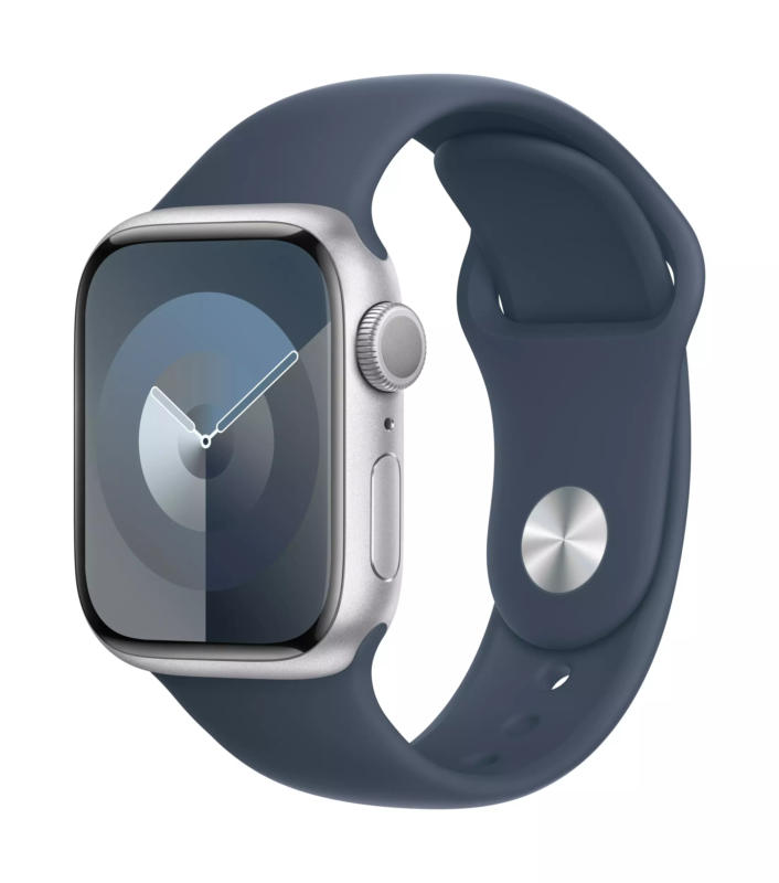 Смарт часовник Apple Watch 9 41mm Silver/Blue Band S/M mr903 , 1.69 , 41.00 , 64 , Apple S9 SiP 64-bit Dual Core