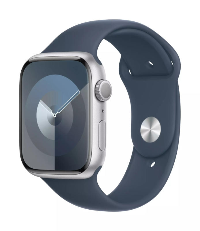 Смарт часовник Apple Watch 9 45mm Silver/Blue Band S/M mr9d3 , 1.90 , 45.00 , 64 , Apple S9 SiP 64-bit Dual Core