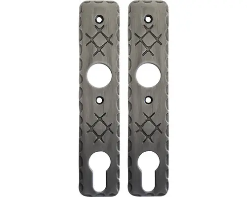 Profilzylinder-Kurzschildpaar Schmiedeeisen stahl patiniert verzinkt, ohne Drücker