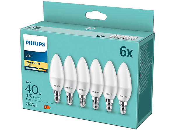 Philips LED 40W B35 E14 WW FR ND 6PF/4 DISC, weiss; Leuchtmittel