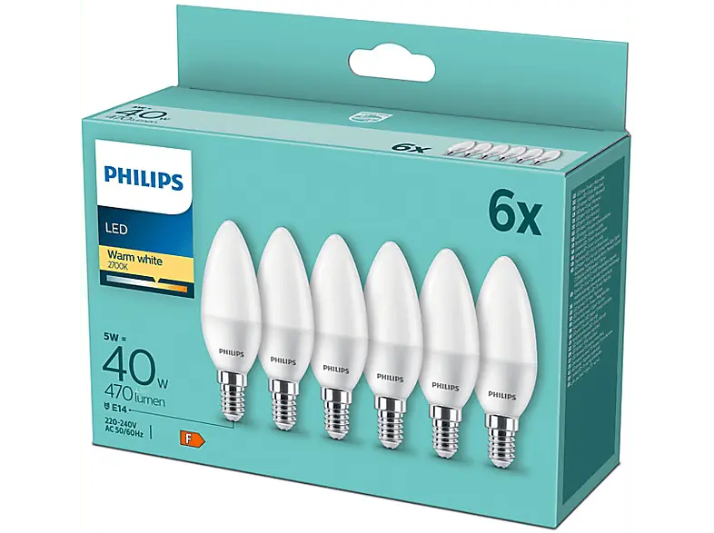 Philips LED 40W B35 E14 WW FR ND 6PF/4 DISC, weiss; Leuchtmittel