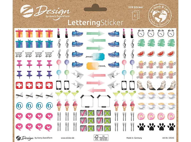 Avery ZWECKforM Lettering Sticker, bunt, 54543