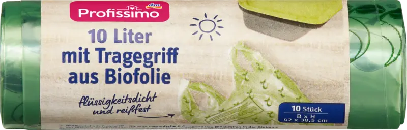 Profissimo Müllbeutel mit Tragegriff aus Biofolie 10 Liter