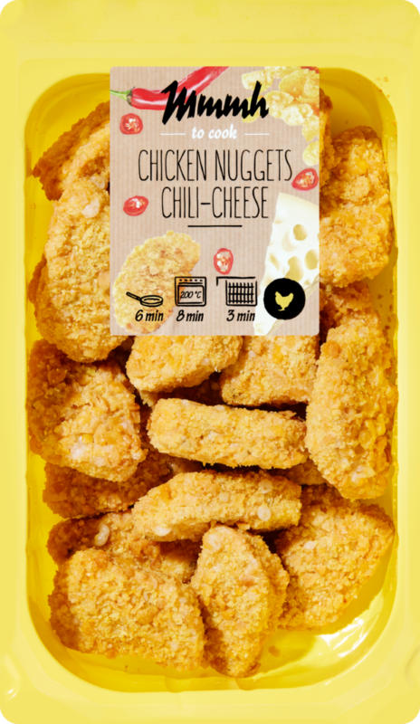 Mmmh Chicken Nuggets Chili-Cheese, con panatura di cornflakes, provenienza indicata sull’imballaggio, 500 g