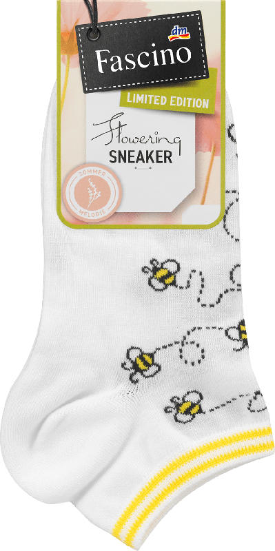 Fascino Sneaker Socken mit Bienen-Muster weiß, Gr. 35-38
