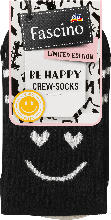 Fascino Crew Socken mit Smiley-Motiv schwarz Gr. 35-38