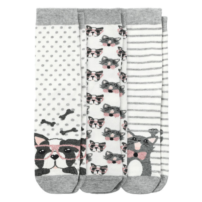 3 Paar Damen Socken mit Hunden und Katzen