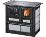Hornbach Festbrennstoffherd Westminster K85F grau Backofen links mit Stahlplatten-Kochfeld