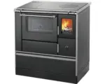 Hornbach Festbrennstoffherd Westminster K176FA-90 schwarz Backofen links mit Stahlplatten-Kochfeld