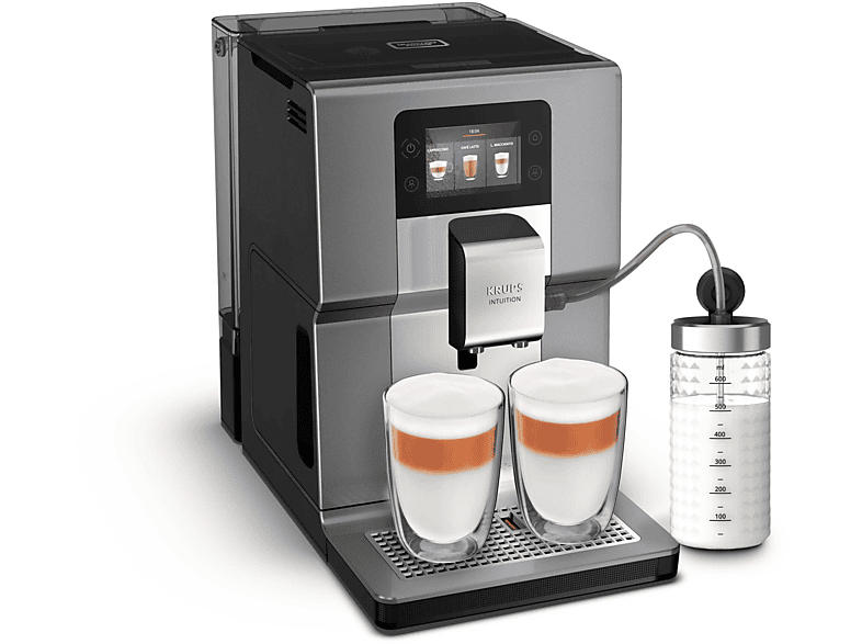 Krups EA875E Intuition Preference Plus Kaffeevollautomat (Silber, Kegelmahlwerk aus Edelstahl. 5 einstellbare Mahlgradstufen und 3 Kaffeestärken wählbar, 15 bar, Milchschlauch)