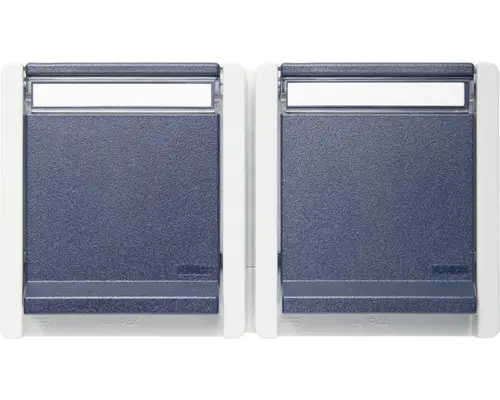 Steckdose Roth Lange IP55 aufputz, 2-fach waagrecht, grau/blau