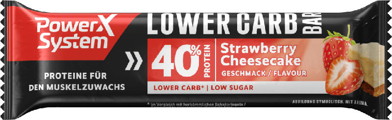PowerSystem Proteinriegel 40%, Lower Carb Bar, Strawberry Cheesecake Geschmack