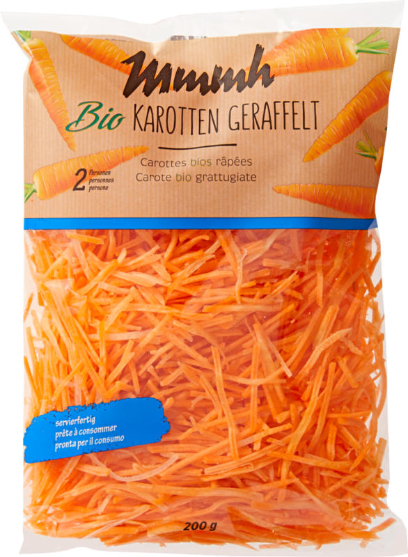 Mmmh Bio Karotten geraffelt, servierfertig, Herkunft siehe Verpackung, 200 g