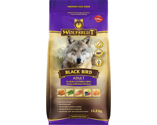 Hundefutter trocken WOLFSBLUT Black Bird Adult mit wertvollen Superfoods, getreidefrei, Glutenfrei 12,5 kg