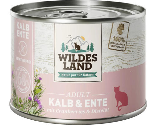 Katzenfutter nass WILDES LAND Kalb und Ente mit Cranberries mit wertvollen Superfoods, getreidefrei, Glutenfrei 200 g