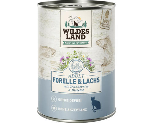 Katzenfutter nass WILDES LAND Forelle und Lachs mit Cranberries mit wertvollen Superfoods, getreidefrei, Glutenfrei 375 g