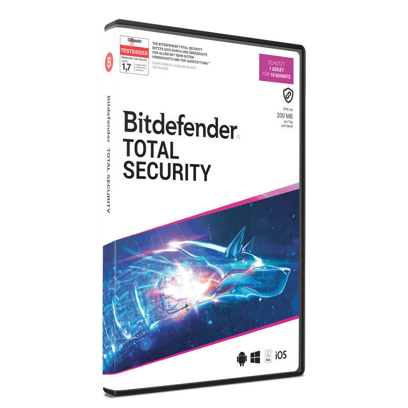 Bitdefender Total Security 1 Gerät/18 Monate Code in Box