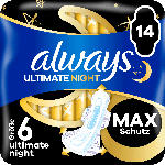 dm-drogerie markt always Ultra-Binden Ultimate Night Extra Lang 6 mit Flügeln - bis 31.03.2024