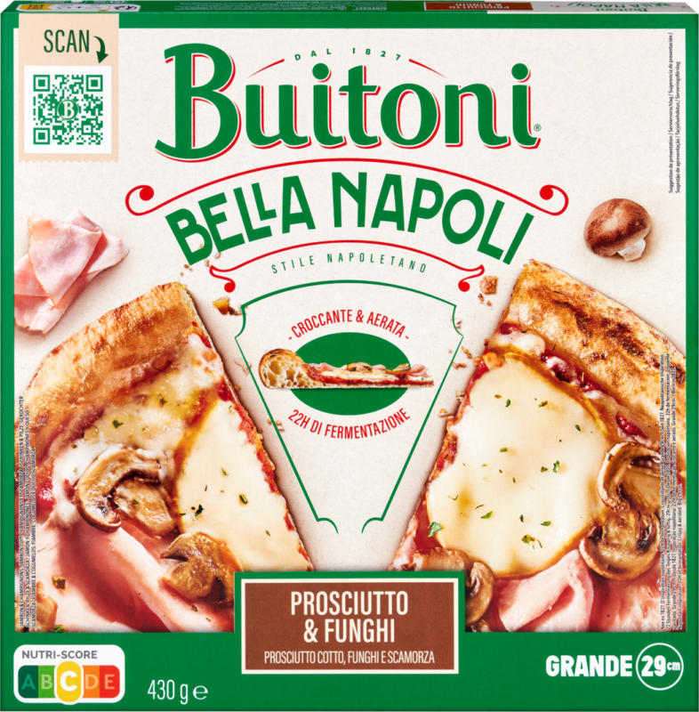 Buitoni Pizza Bella Napoli Prosciutto & Funghi , 430 g