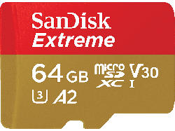 SanDisk Extreme 64GB microSDXC Kit, UHS-I U3, A2, R170/W80, Class 10; Speicherkarte