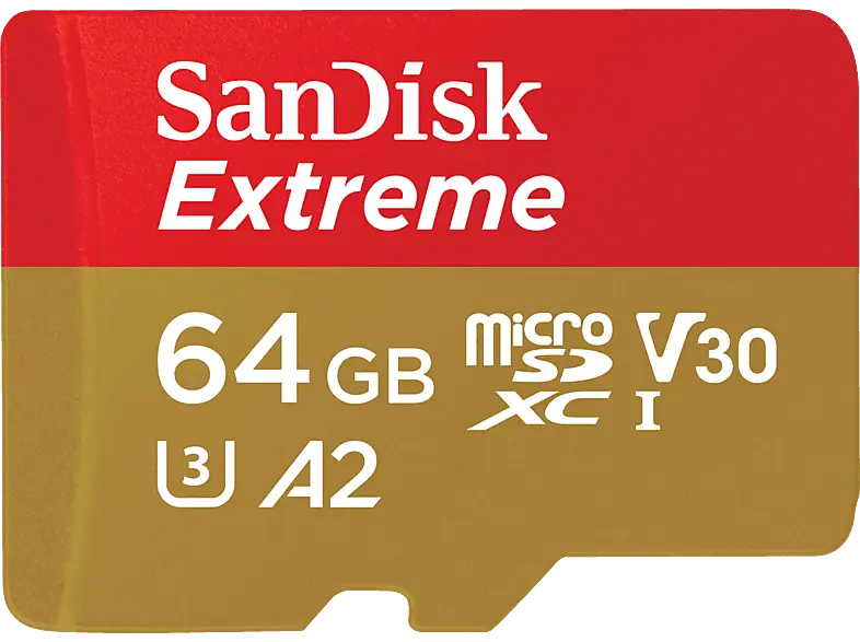 SandISK 64GB Extreme microSDXC Karte für Action-Cams/Drohnen + SD-Adapter bis zu 170 MB/s mit App-Performance A2 UHS-I Class 10 U3 V30; Speicherkarte